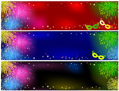 Set of banners with fireworks