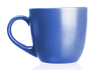 Blue cup isolated on white.