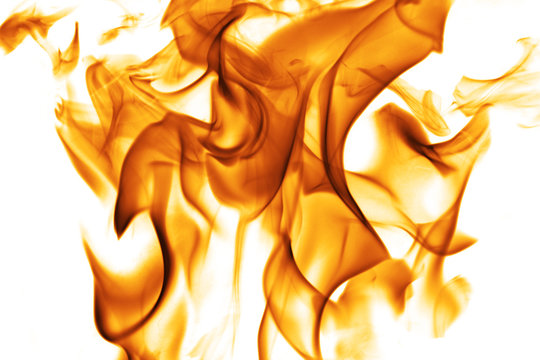 Dancing flames against a white background