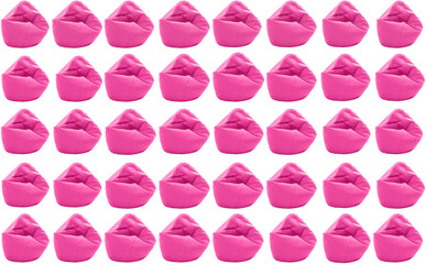 Big lote of pink modern sofas on white background