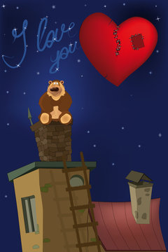 sitting bear on a pipe and heart