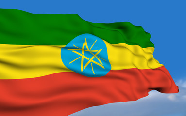 Ethiopian flag waving on wind