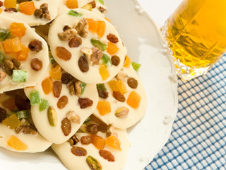 Chocolate cookies and juice glass