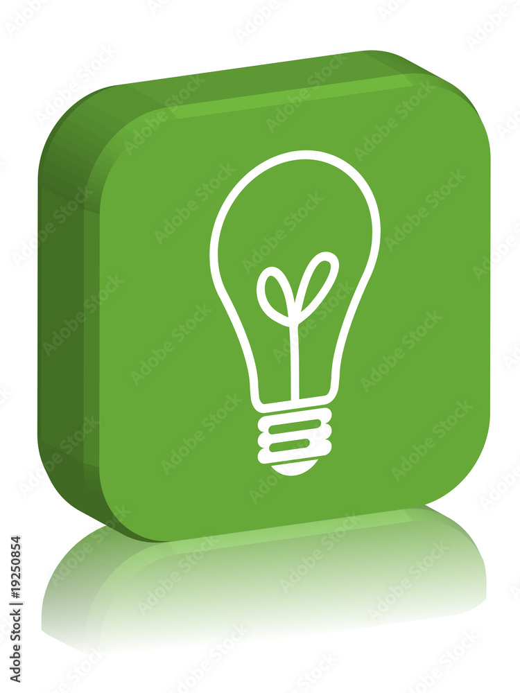 Poster square 3d button with light bulb symbol (idea - tips)