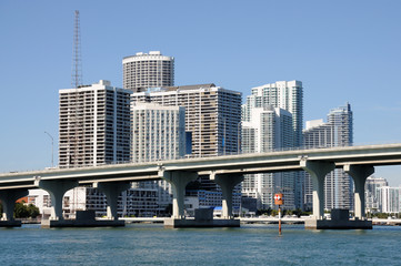 Downtown Miami with the Biscayne Bridge in foreground