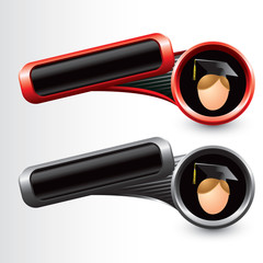 cartoon graduate boy red and gray tilted banners