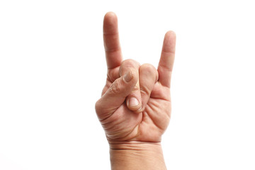 A hand gesture associated with partying and rock concerts.