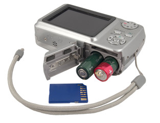 digital camera with memory card isolated on white