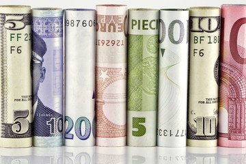 Wall from paper money - obrazy, fototapety, plakaty