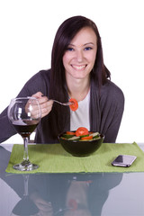 Beautiful Girl Eating Salad