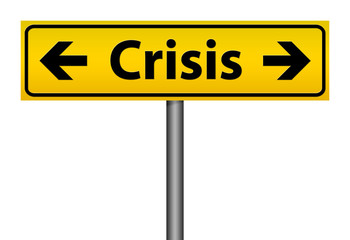 Yellow Crisis direction sign isolation illustration