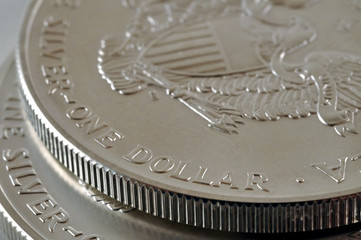 two U.S. Silver Eagle coins