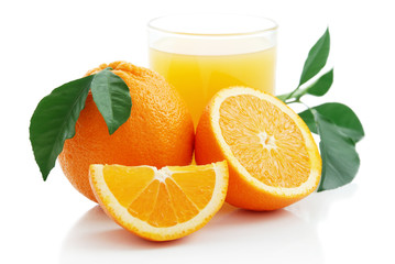 Orange with orange juice and the cut slices