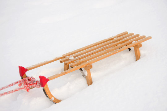 Wooden Sledge In The Snow