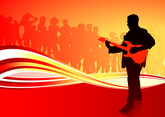 Guitar player on red abstract background