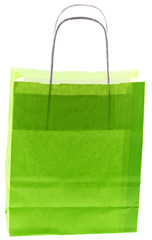 sac vert papier emballage cadeau fond blanc
