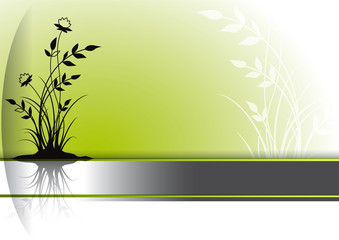 Sfondo verde con pianta riflessa e striscia argento