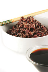dark mixed rice in white bowl