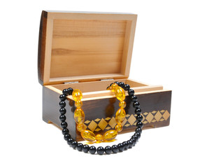wooden box with jewelry