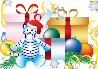 Decorated box and white tiger