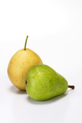 Fresh pears on white