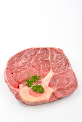 fresh organic beef shin steak and white background