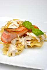 grilled wild salmon steak with home made pasta