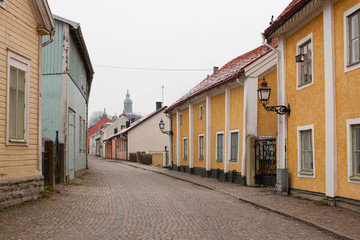 Fototapeta na wymiar town with cobblestoned streets