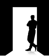 man leaning on the door