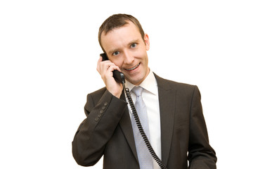 Fototapeta premium Man handing a black telephone