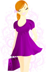 Woman in violet dress