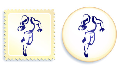 American Football player on Stamp and Button Set