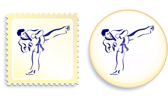 Martial Arts on stamp and button set