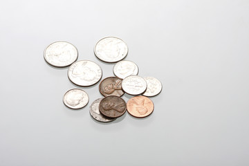 Spare change on a table.