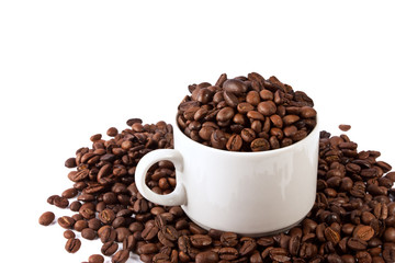 cup of coffee beans isolated