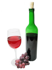 bottle and goblet of red wine