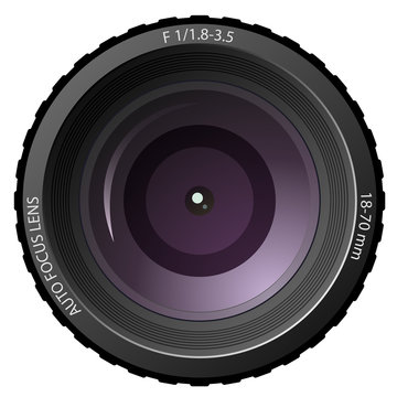 New modern camera lens isolated on white background