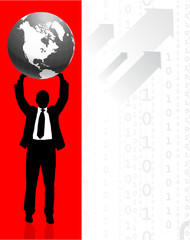 Businessman holding Globe with Binary Code Background
