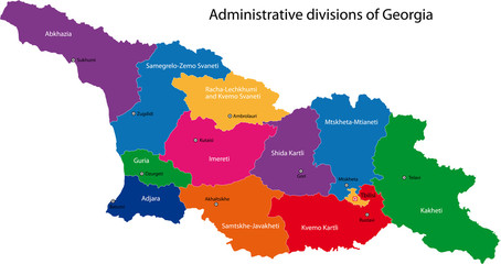 Map of administrative divisions of Georgia - obrazy, fototapety, plakaty