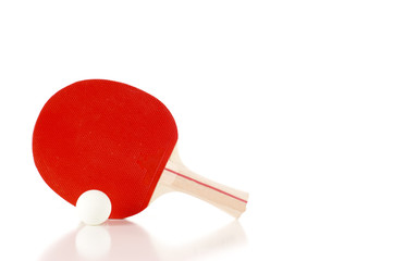 Ping Pong Paddle and Ball - Isolated over a White Background