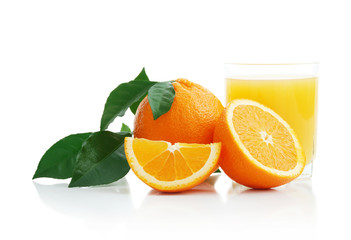 Orange with orange juice and the cut slices