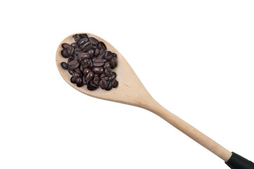 Coffee Beans in Wooden Spoon