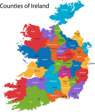 Colorful Republic of Ireland map with regions