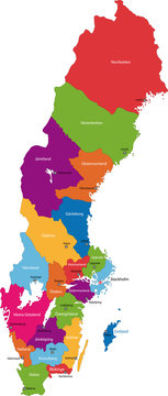 Vector color map of administrative divisions of Sweden
