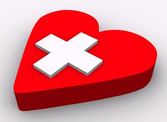 Concept - heart & cross on white background