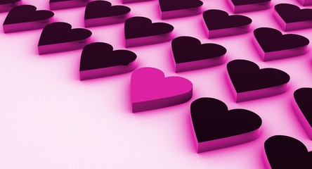 Concept of many hearts - in pink & black color scheme.
