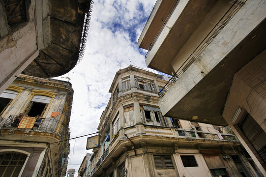 Havana street with eroded building