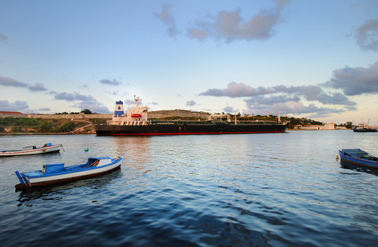 Cargo ship in havana bay, cuba