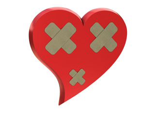 Obraz premium Red hurting heart with several medical patches