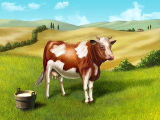 Fototapeta na wymiar Cow and milk